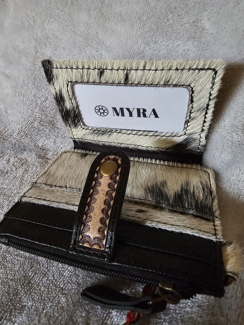 Myra Bag Hand-Tooled Floral Leather Wallet - Yellow & Brown - Picture 4 of 5
